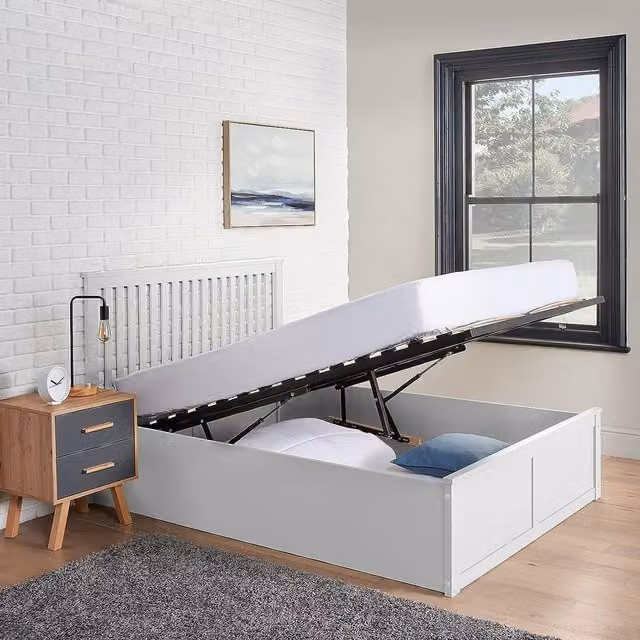 Home Treats Solid Wood Ottoman Bed with Storage in White or Grey, W/D/H: 180 x 200 cm