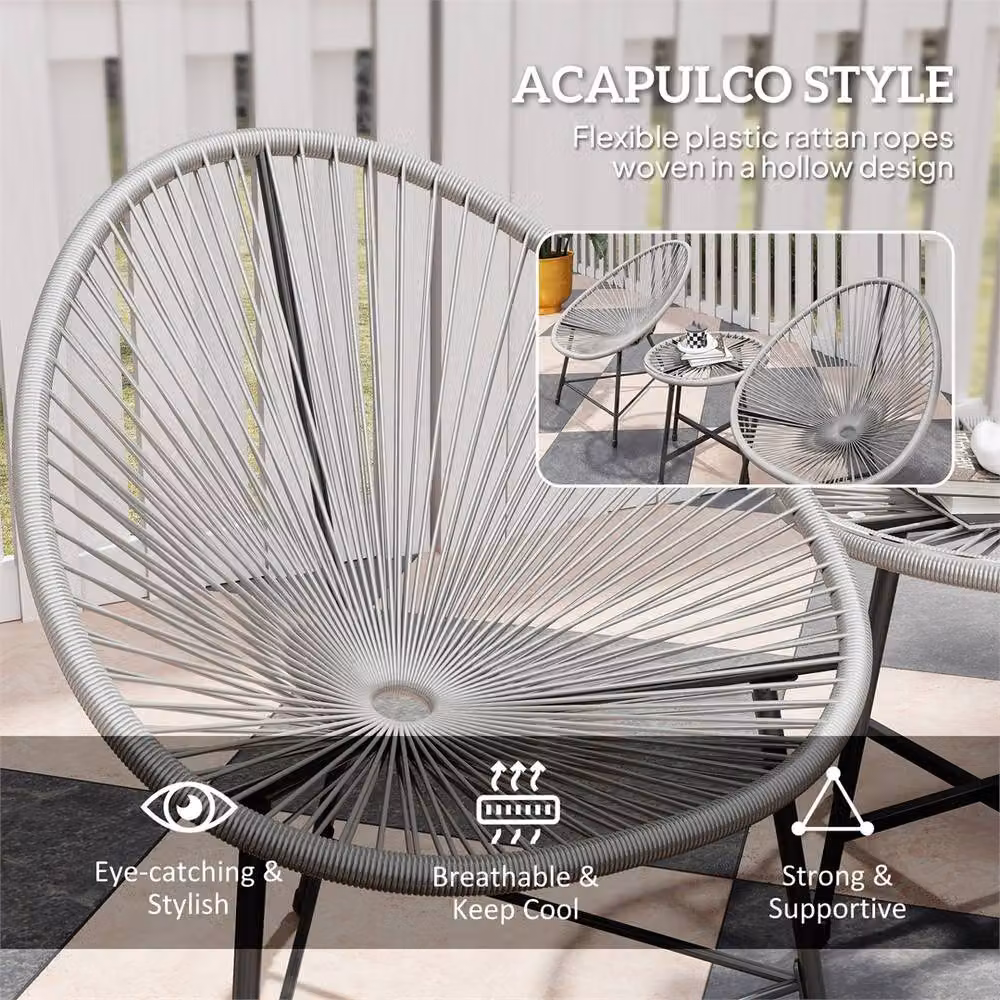 Outsunny Nordara Grey Rattan Garden Bistro Set with Cushions for 3 Adults – 4