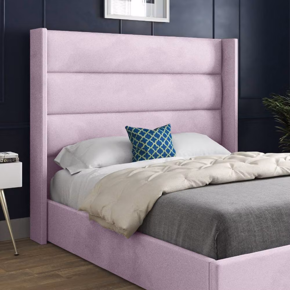 KDMD Shipbourne Winged Upholstered Single Bed Frame in Pink Soft Velvet – 4