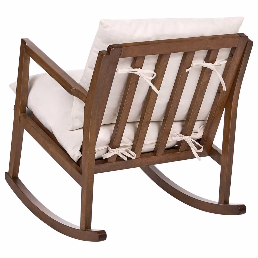 Wyld and Coco Rocking Armchair in Beige Fabric with Rubberwood Frame – 3