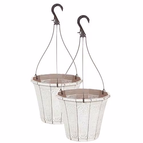 YouGarden Pair of Calista Plastic Hanging Baskets, Diameter: 25 cm, Vintage Rust