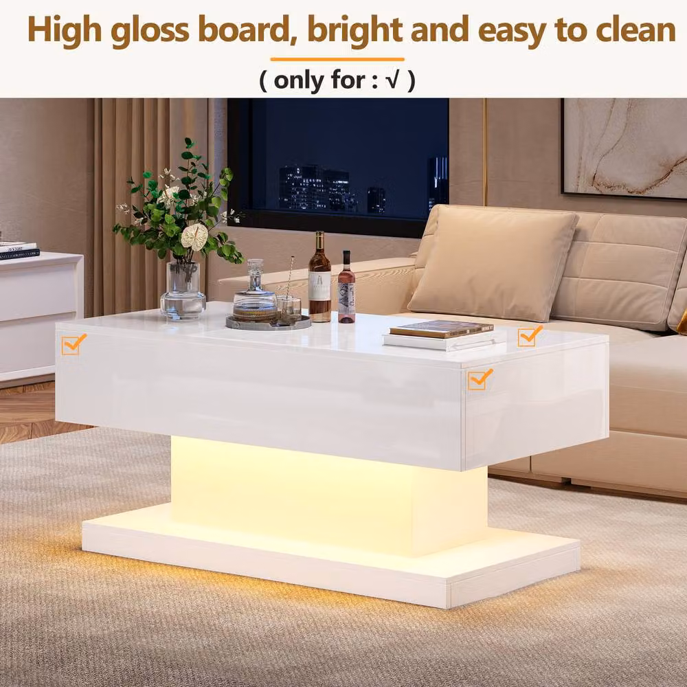 BTM High Gloss White Extendable Lift Table with Storage and Height Adjustment – 3