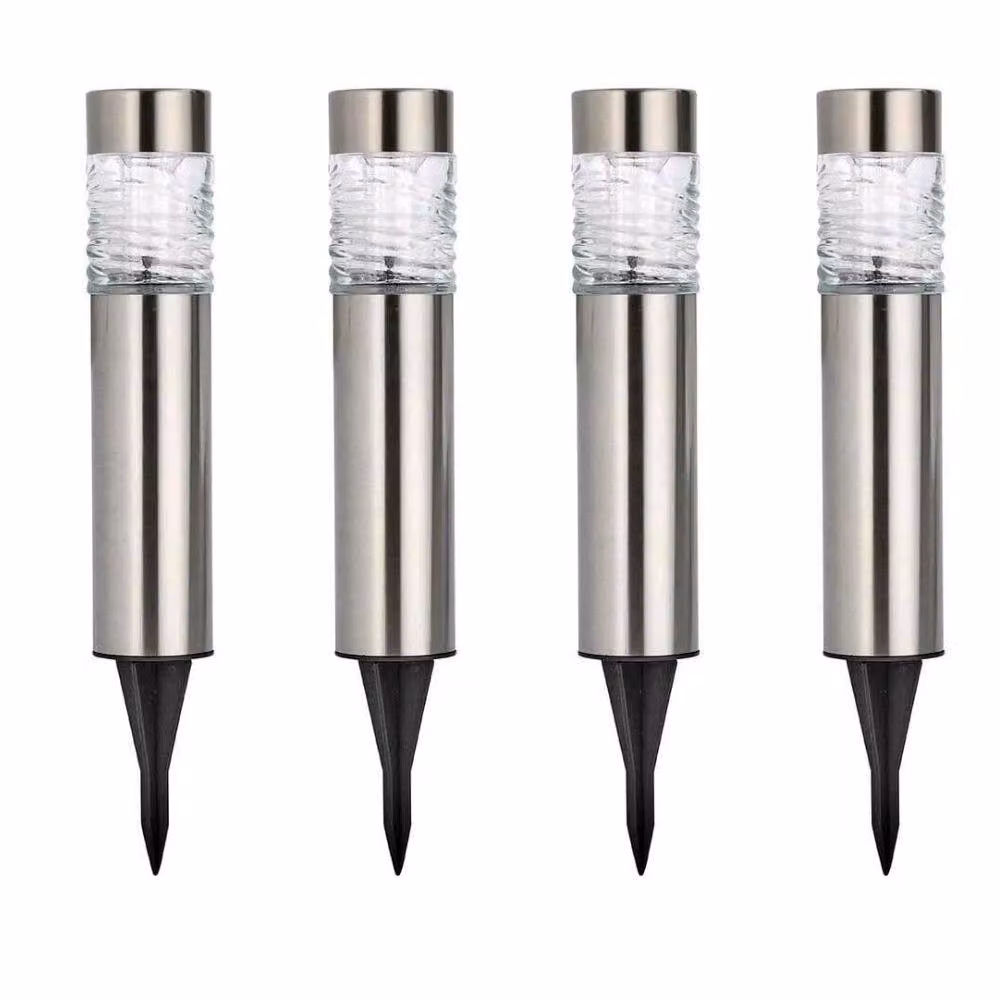 Marco Paul 4-Piece Solar Bollard Stake Garden Lights in Metallic Silver – 3