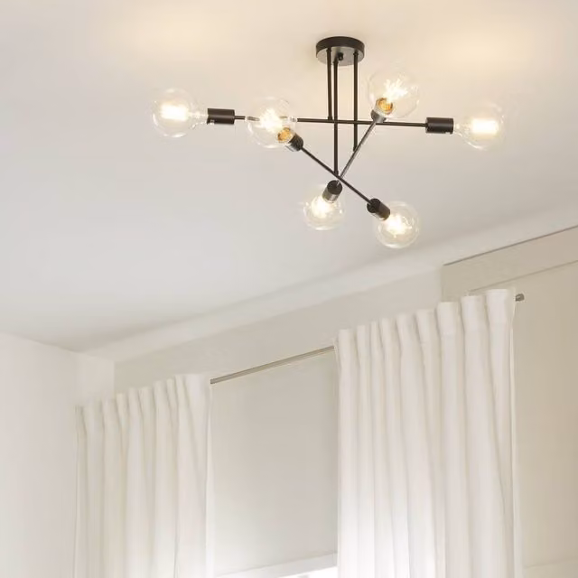 Wyld and Coco Industrial 6-Light Black Metal Ceiling Lamp, Diameter: 33 cm