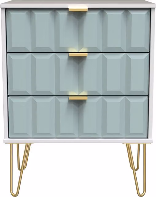 Ready Assembled 2 U Metro 3 Drawer Chest in Duck Egg Blue and Gold – 1