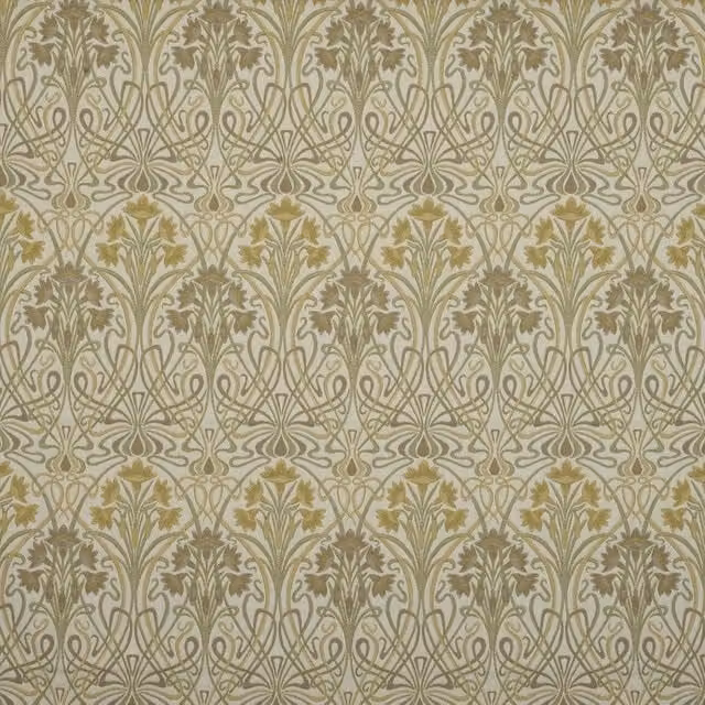 iLiv Tiffany Art Nouveau Floral Woven Chenille Fabric in Sand, Beige and Gold