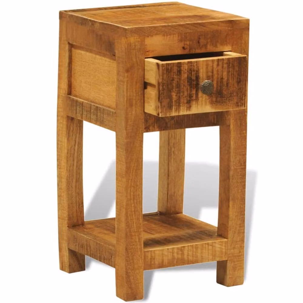 Berkfield Home Rustic Solid Mango Wood Nightstand with 1 Drawer, Brown, W/D/H: 30.0 x 30.0 x 58.0 cm – 2