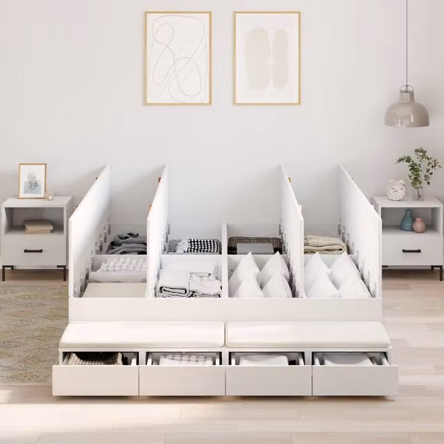 Berkfield Home Modern White Storage Bed Frame with Drawers W/D/H: 150 x 200 x 31.5 cm