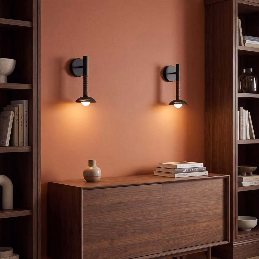 Netlighting Arden Integrated LED Wall Light in Matte Black and Walnut Wood Veneer with 3000K Warm White Light – 2