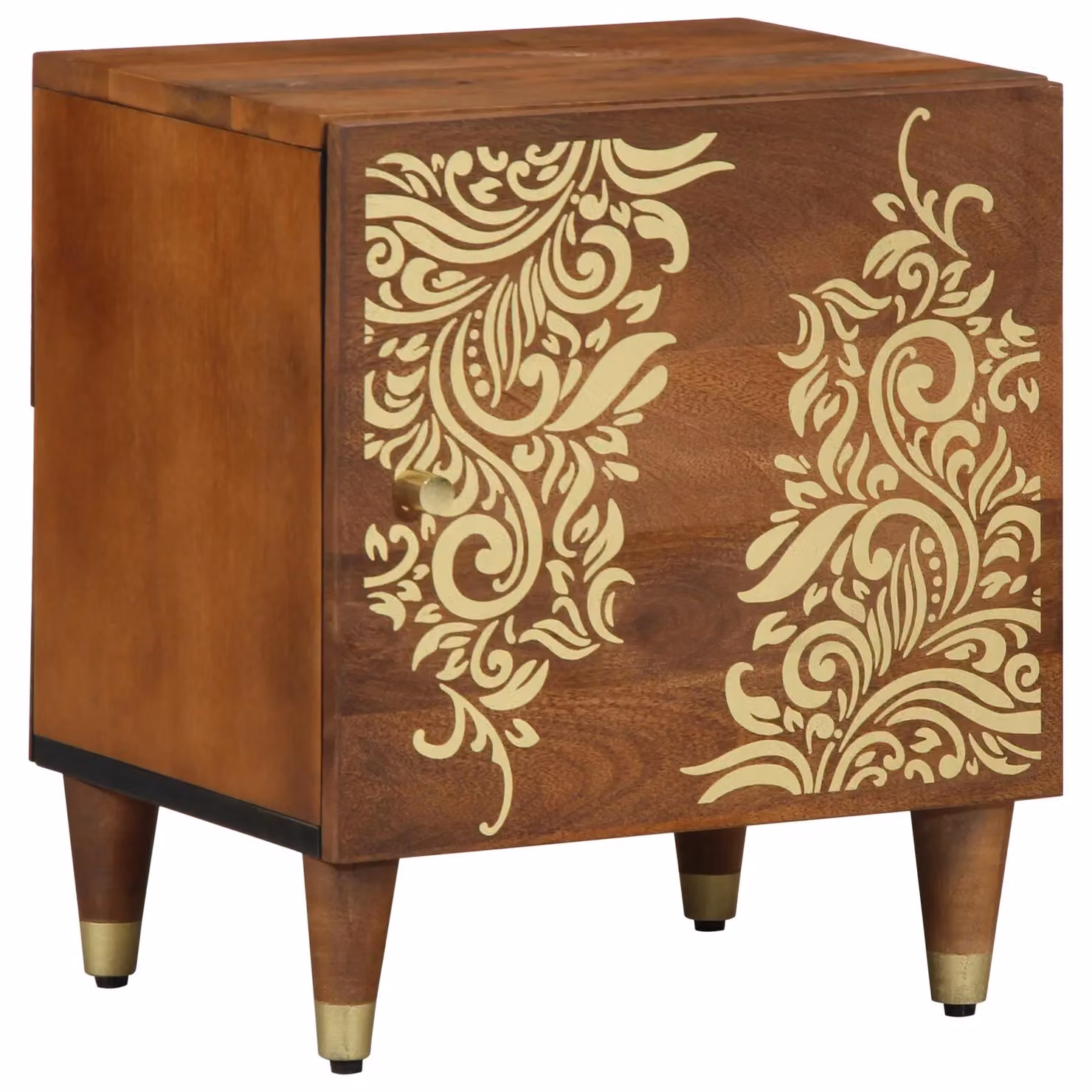 Berkfield Home Solid Wood Bedside Table in Honey Brown with Gold Accents – 2