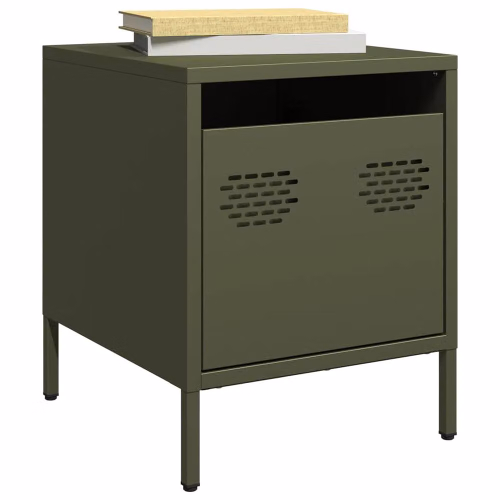 Berkfield Home Set of 2 Industrial Metal Bedside Cabinets in Matt Olive Green, W: 35 cm, D: 39 cm, H: 43.5 cm – 2