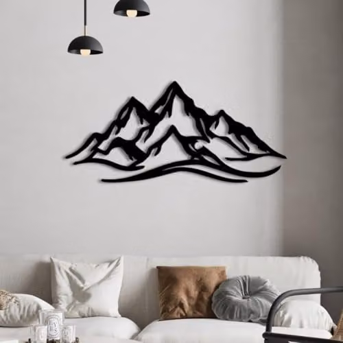 YOUR HOME RULEZ Black Metal Mountain Landscape Wall Art, Width: 120 cm – 4