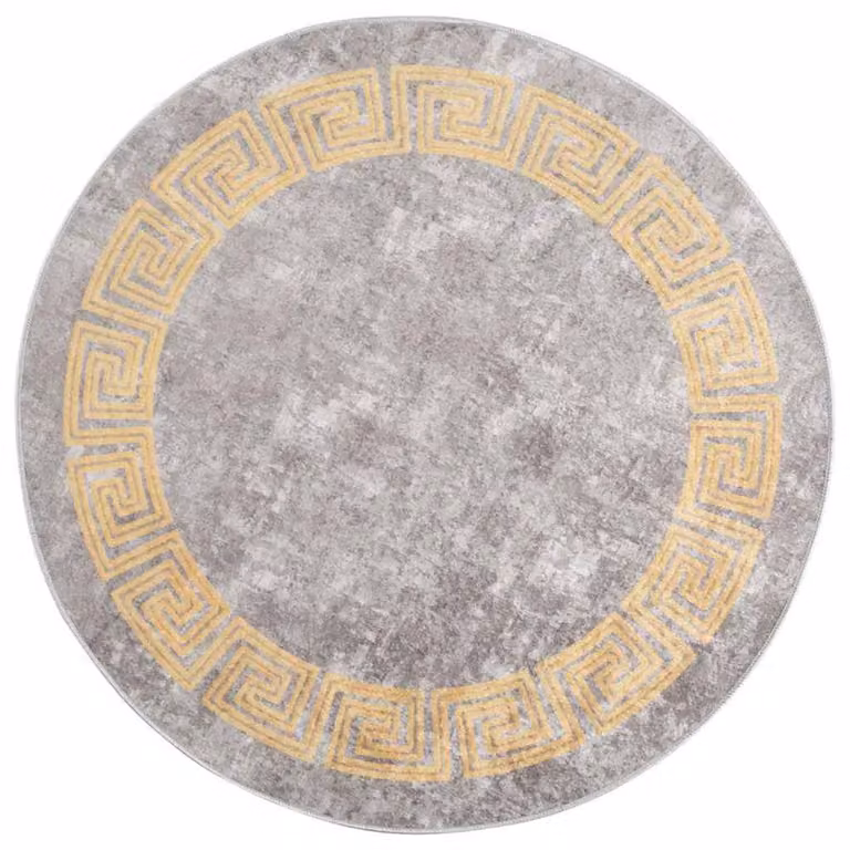 Berkfield Home Round Geometric Washable Grey Anti Slip Rug, Diameter: 120 cm