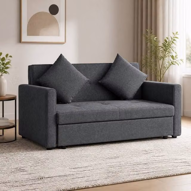 STILVORA 2 Seater Sofa Bed with Storage in Grey Velvet