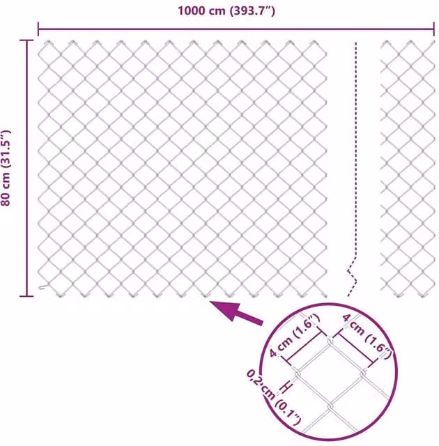 Berkfield Home Modern Chain Link Fence, Galvanised Steel, Silver, H: 0.8 m x W: 10 m
