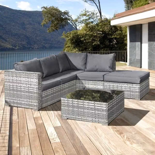 Oseasons Aruba Modern Rattan 5 Seat Corner Set in Dove Grey