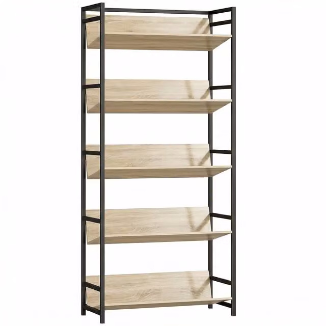 HOMCOM 5-Tier Industrial Oak and Metal Frame Bookshelf and Room Divider Storage Shelves