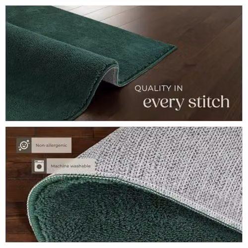 tectake Green Allergy-Friendly Short-Pile Fluffy Rug, Washable and Non-Slip Polyester Carpet, W/D: 200 x 290 cm – 6