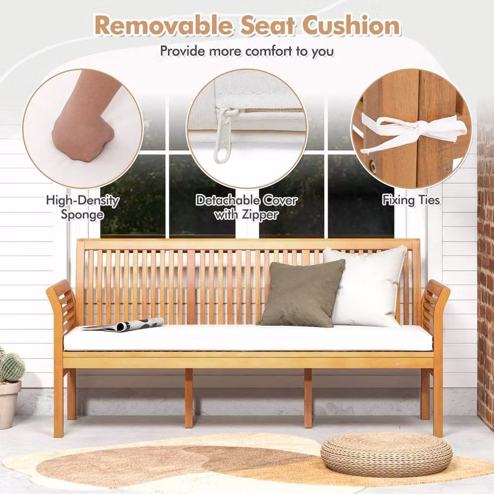 SPETLEK 3 Seater Acacia Wood Garden Bench with High Back Design in Natural Brown, Width: 159 cm – 3