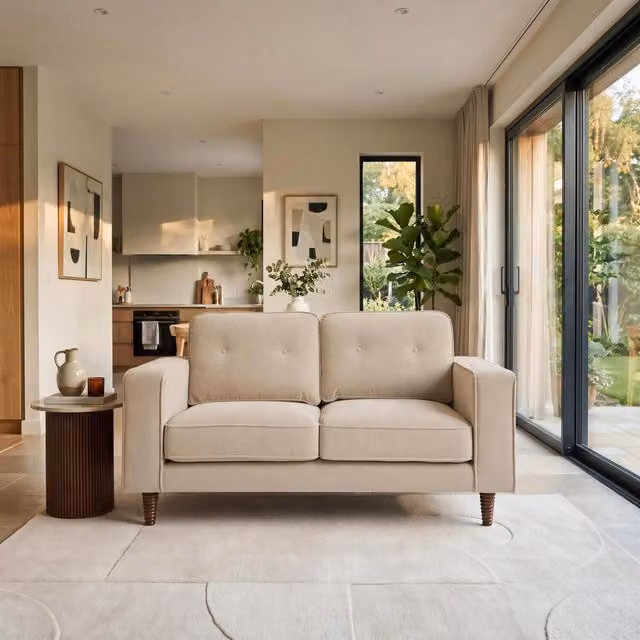 Furniturebox UK Jasper 2 Seater Linen-Look Fabric Sofa in Beige