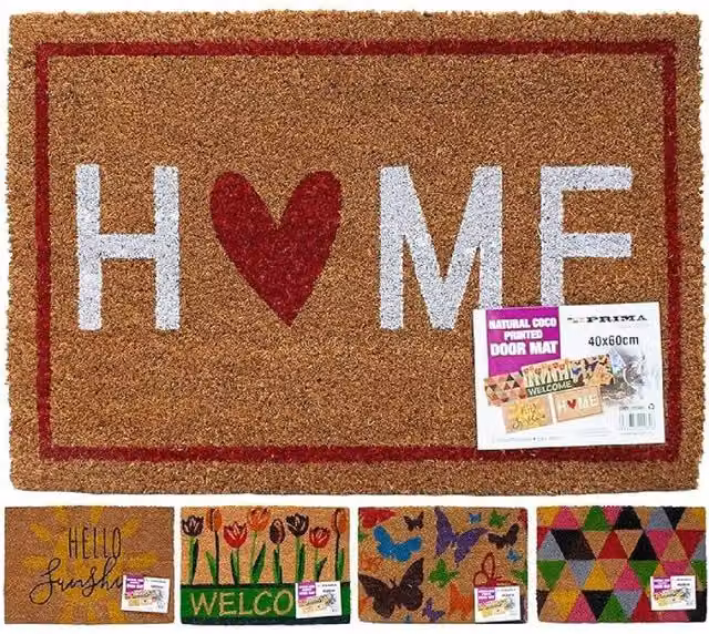 BARGAINS-GALORE Natural Coco Printed Coir Door Mat, Brown and Multicolour, W: 40 cm, D: 60 cm