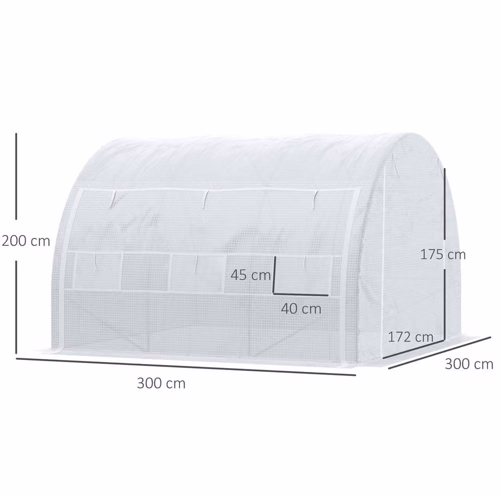 STILVORA White Polytunnel Greenhouse with Roll-Up Sides, W: 300 cm, D: 300 cm, H: 200 cm – 2