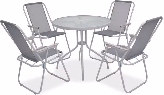 Berkfield Home 6 Piece Modern Outdoor Dining Set in Grey Steel and Textilene with Glass Top