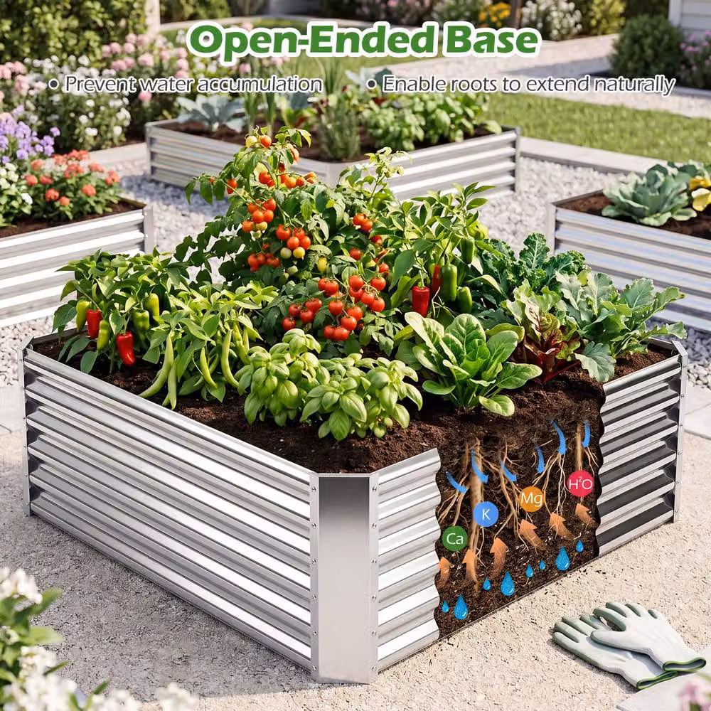 Costway Galvanised Steel Rectangular Raised Garden Bed Planter Box in Silver, W/D/H: 124 x 44.5 x 124 cm – 5