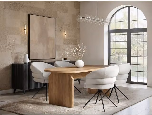 Solace+Co Varm Wooden Ribbed Dining Table and 4 Eira Chairs Set in Brown and Beige