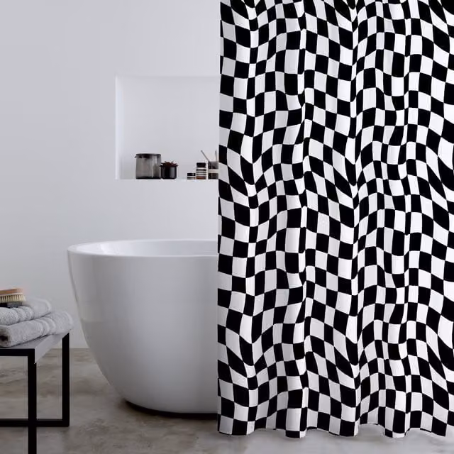 Catherine Lansfield Checkerboard Waterproof Shower Curtain in Black and White