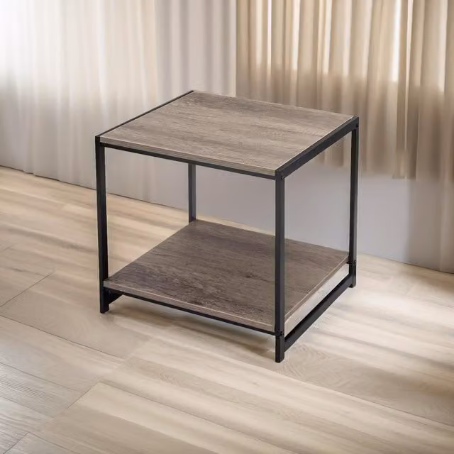 Pirlo Plush Industrial 2 Tier Side Table in Brown