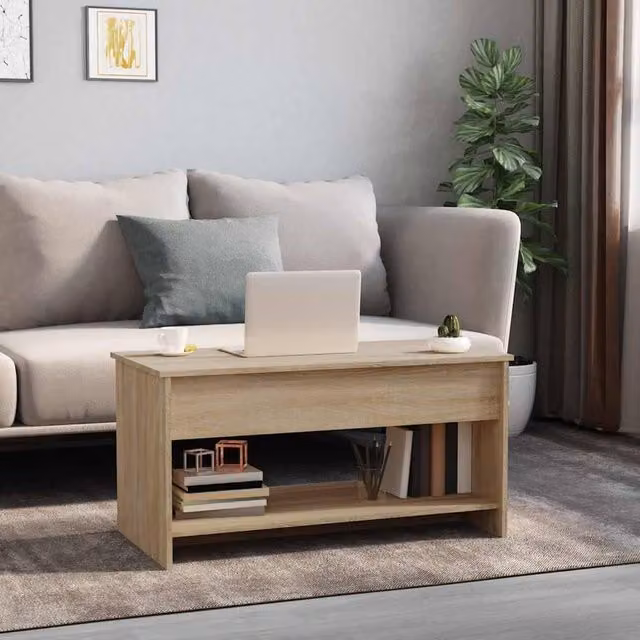 Berkfield Home Modern 809650 Coffee Table in Sonoma Oak and Beige, W/D/H: 102 x 50 x 52.5 cm