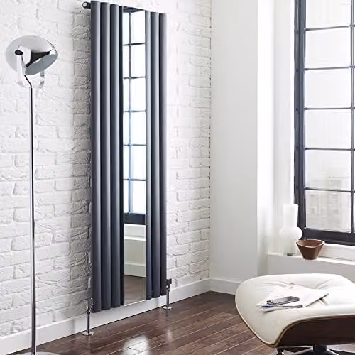 Hudson Reed HLA78 Revive Modern Vertical Designer Single Panel Steel Radiator with Mirror, Anthracite, H: 180 cm, W: 49.9 cm