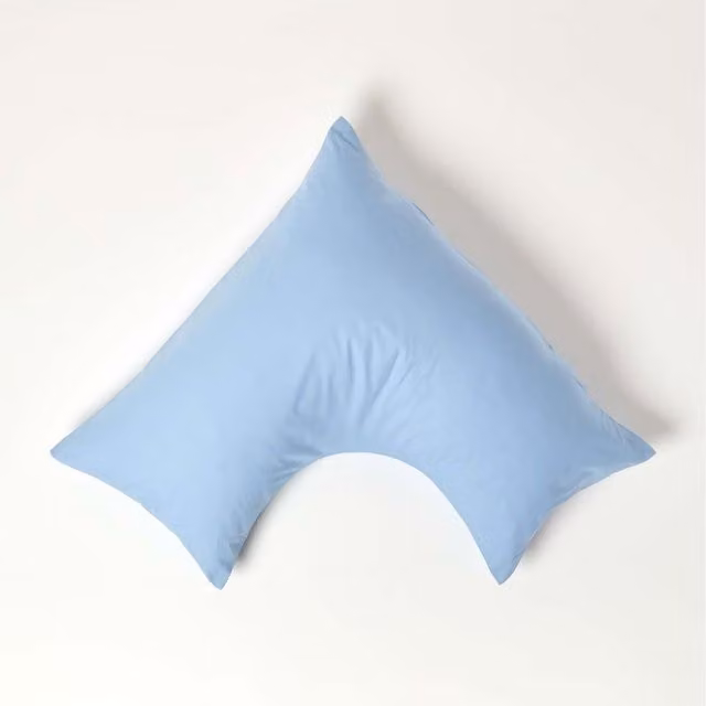 Homescapes Blue Egyptian Cotton V-Shape Pillowcase, 200 Thread Count Percale