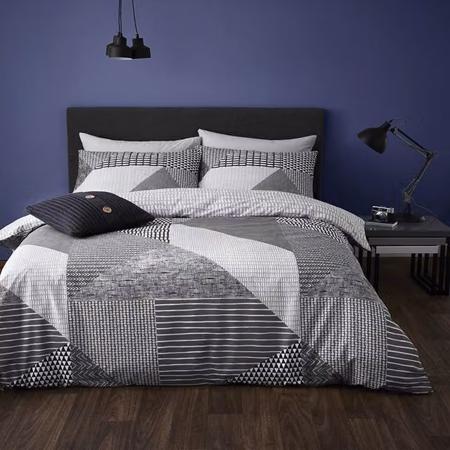 Catherine Lansfield Larsson Geo Reversible Duvet Cover Bedding Set in Grey