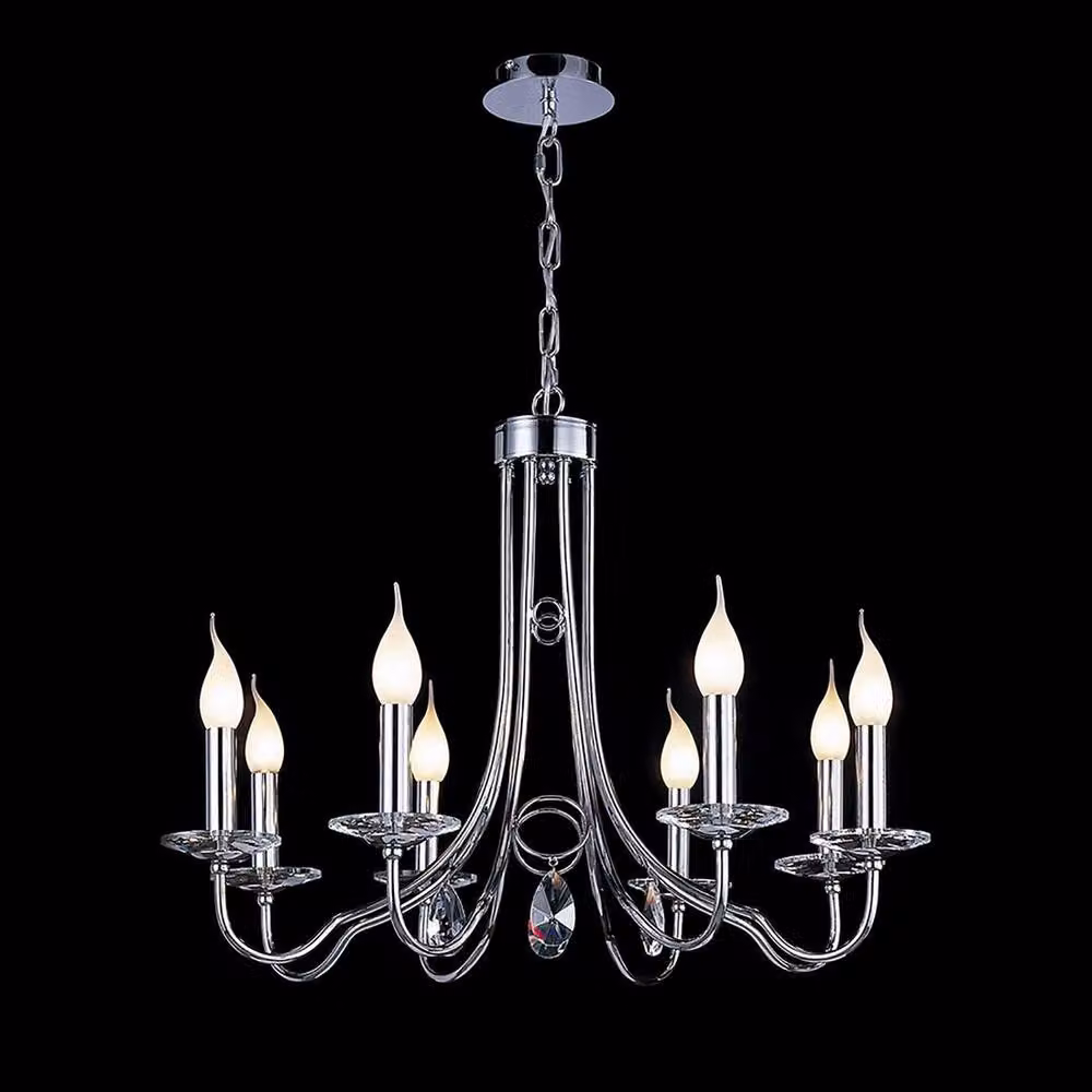 Netlighting Danya Round Pendant Light with 8 Crystal Accents in Polished Chrome and Silver, E14 – 2