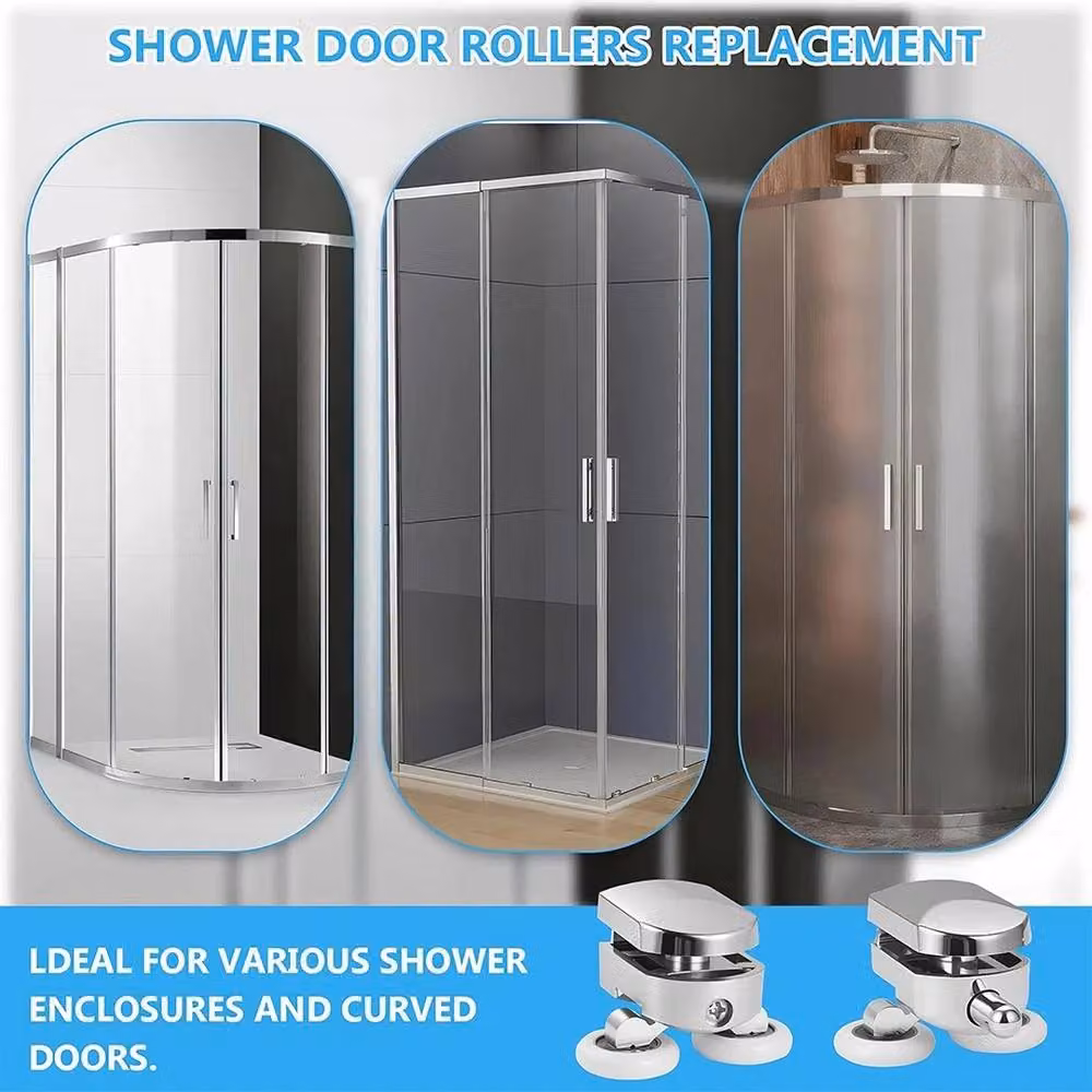 NESTLUNE 8-Piece Silver Stainless Steel Shower Screen Door Rollers and Runners – 4