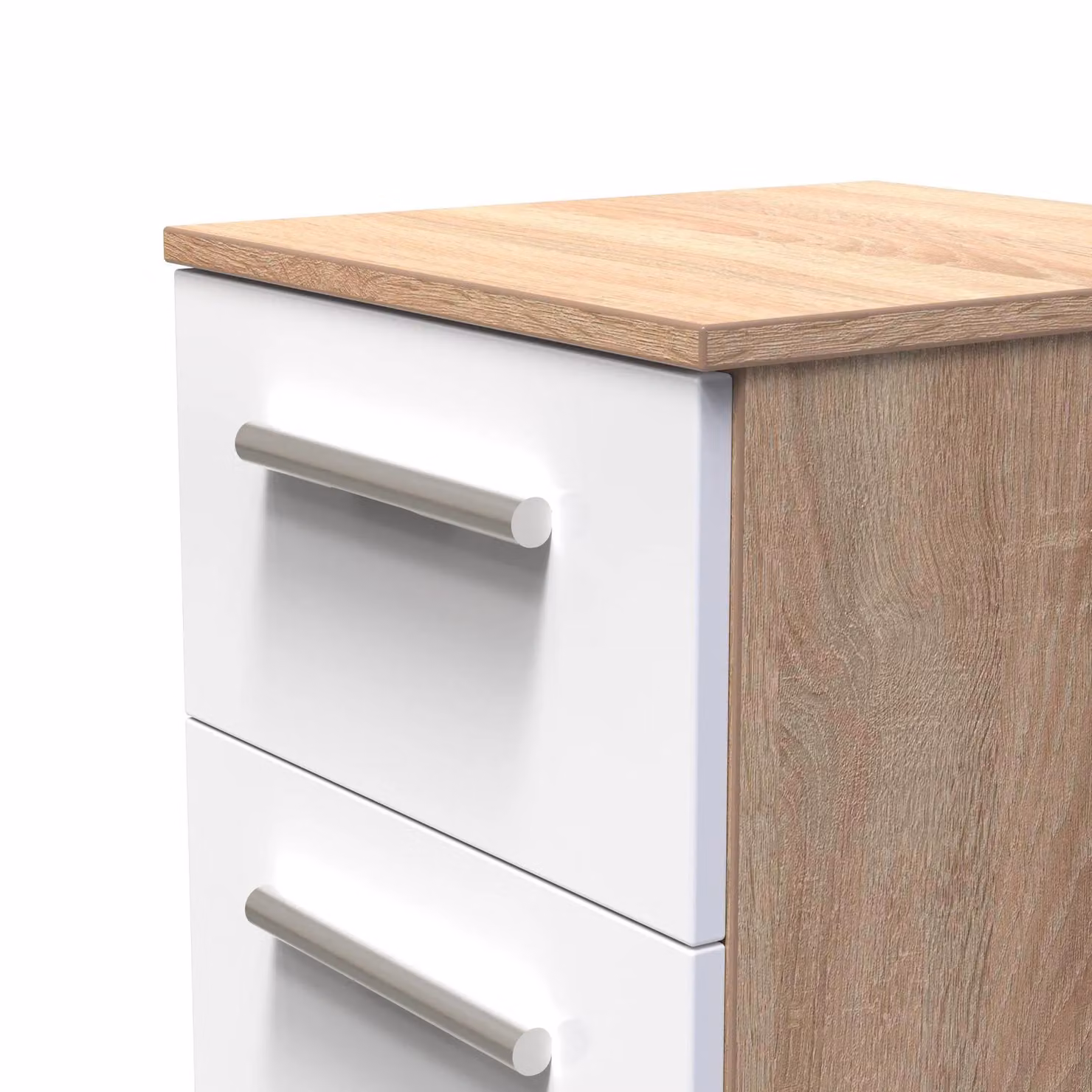 Ready Assembled 2 U Trent 3 Drawer Bedside Cabinet in White Matt Oak – 2