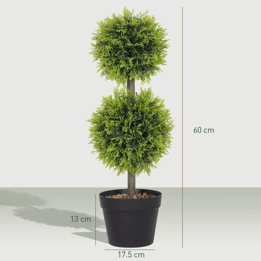 Wyld Haus Leka Fadi Set of 2 Green Artificial Boxwood Double Ball Topiary Trees, Height: 60 cm – 4
