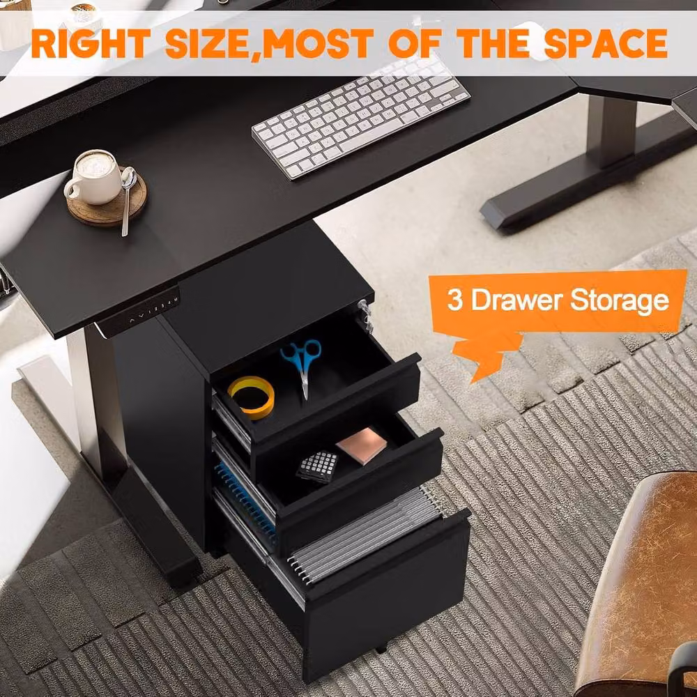 London Boutique Mobile Office Filing Cabinet with 3 Lockable Drawers in Black – 7