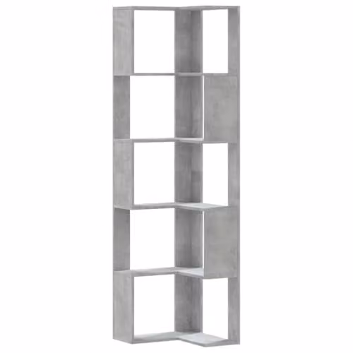 vidaXL 5-Tier Modern Corner Bookcase in Concrete Grey, W/D/H: 50 x 50 x 179 cm