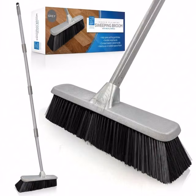 The Dustpan and Brush Store Soft Indoor Broom for Laminate, Vinyl and Wooden Floors in Grey/Silver, W: 26.5 cm, H: 120 cm