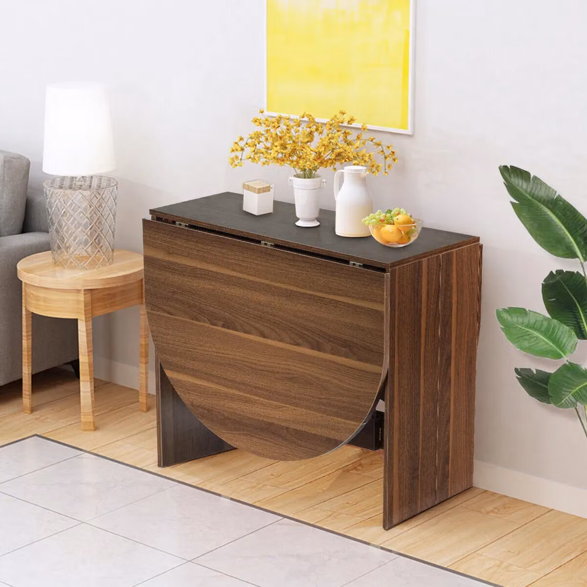 Costway 3-in-1 Folding Drop Leaf Dining Coffee Table and Writing Desk in Brown – 6