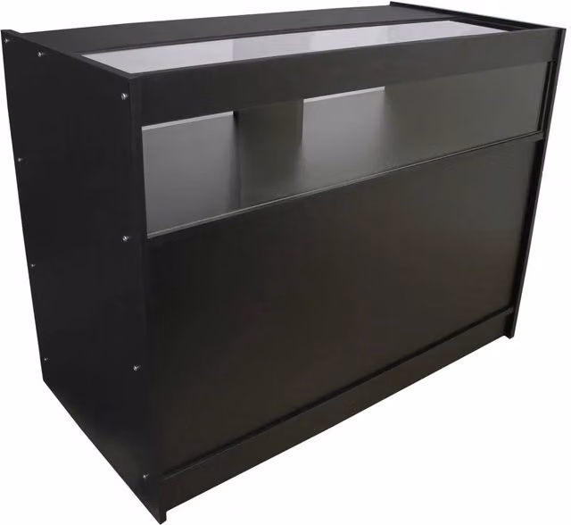 Monstershop B1200 Retail Shop Counter in Black with Glass Doors and Internal Shelves – 1