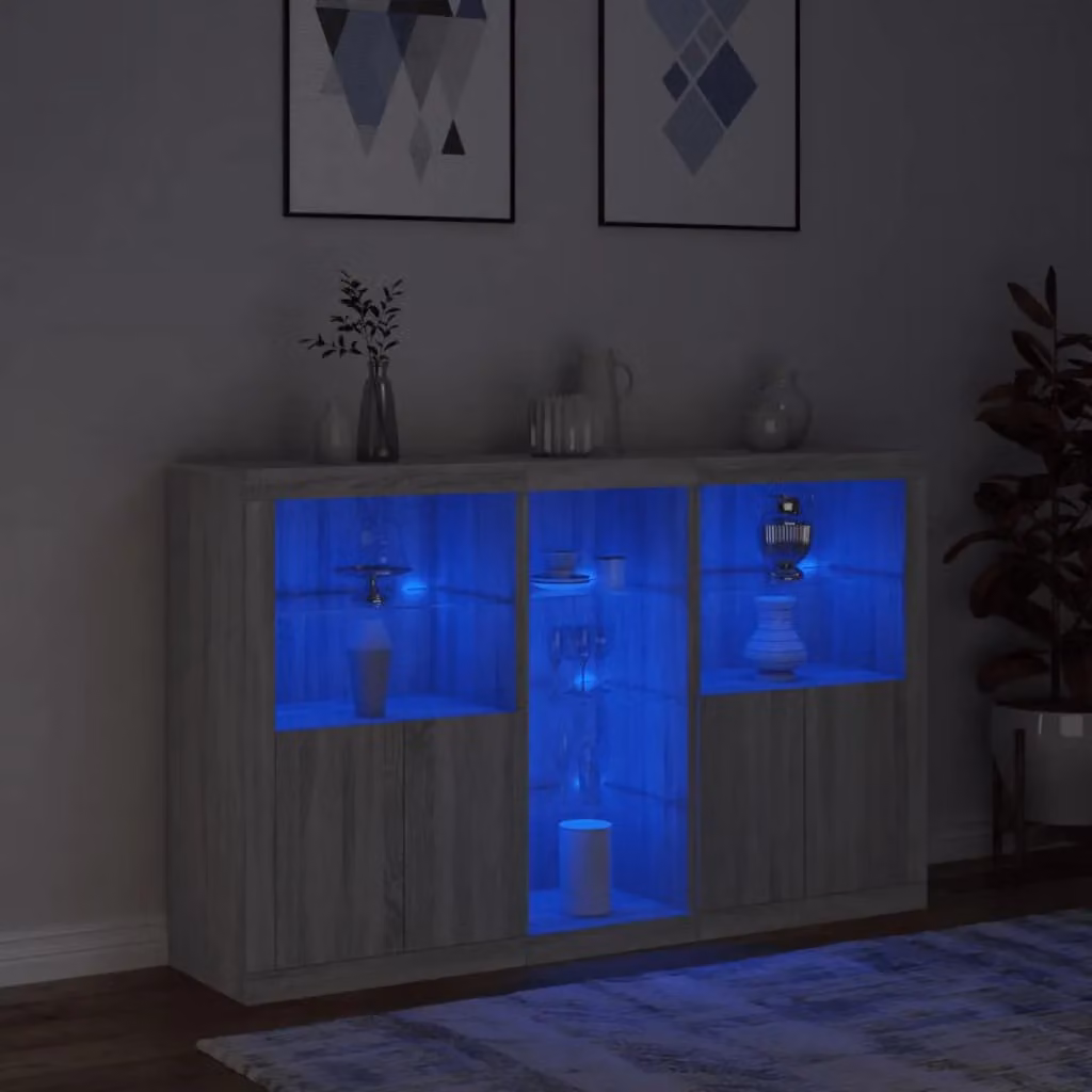 Berkfield Home Modern Sideboard with LED Lights in Grey Sonoma, W: 162 cm, D: 37 cm, H: 100 cm – 5