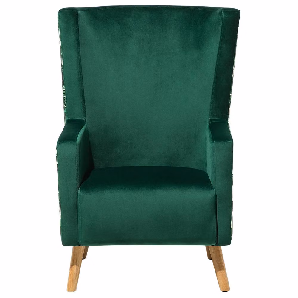 Wyld and Coco Retro Wingback Armchair in Deep Green Velvet with Rubberwood Legs – 4