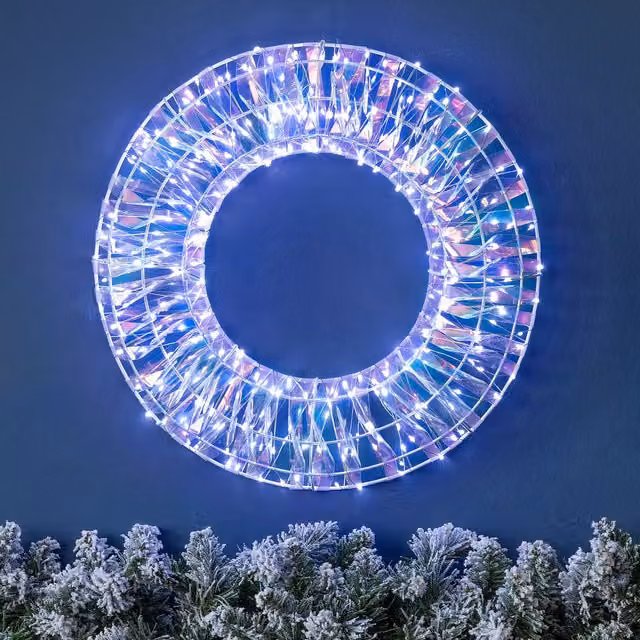Christow Iridescent White LED Light Up Christmas Wreath Door Decoration, Diameter: 50 cm – 1