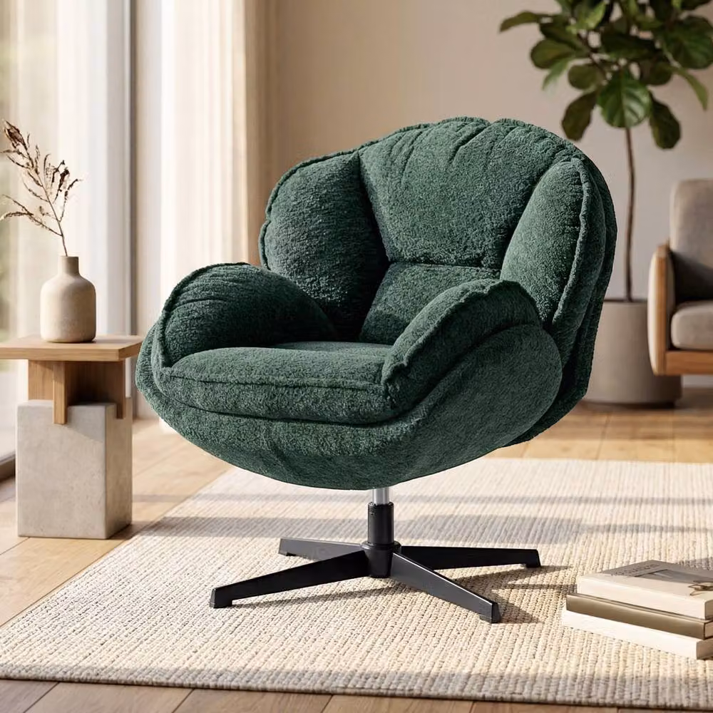 STILVORA Modern Green Velvet Wingback Armchair with 360 Degree Swivel and Black Metal Frame – 2