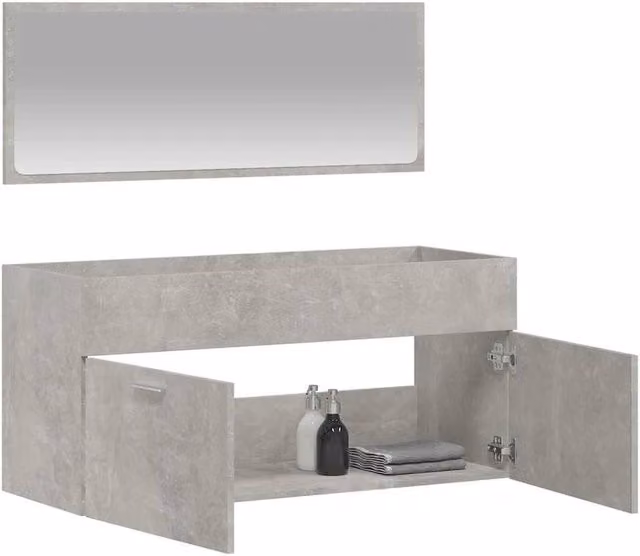 Berkfield Home Modern Wall Mounted Bathroom Vanity Unit and Mirror Cabinet in Matt Grey, W/D/H: 46.0 x 38.5 x 46.0 cm