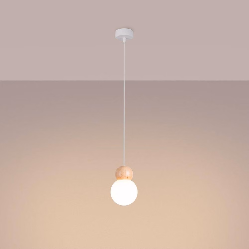 Sollux Lighting Scandinavian Pendant Lamp in White and Wood, W/D/H: 124 x 11 x 11 cm – 2
